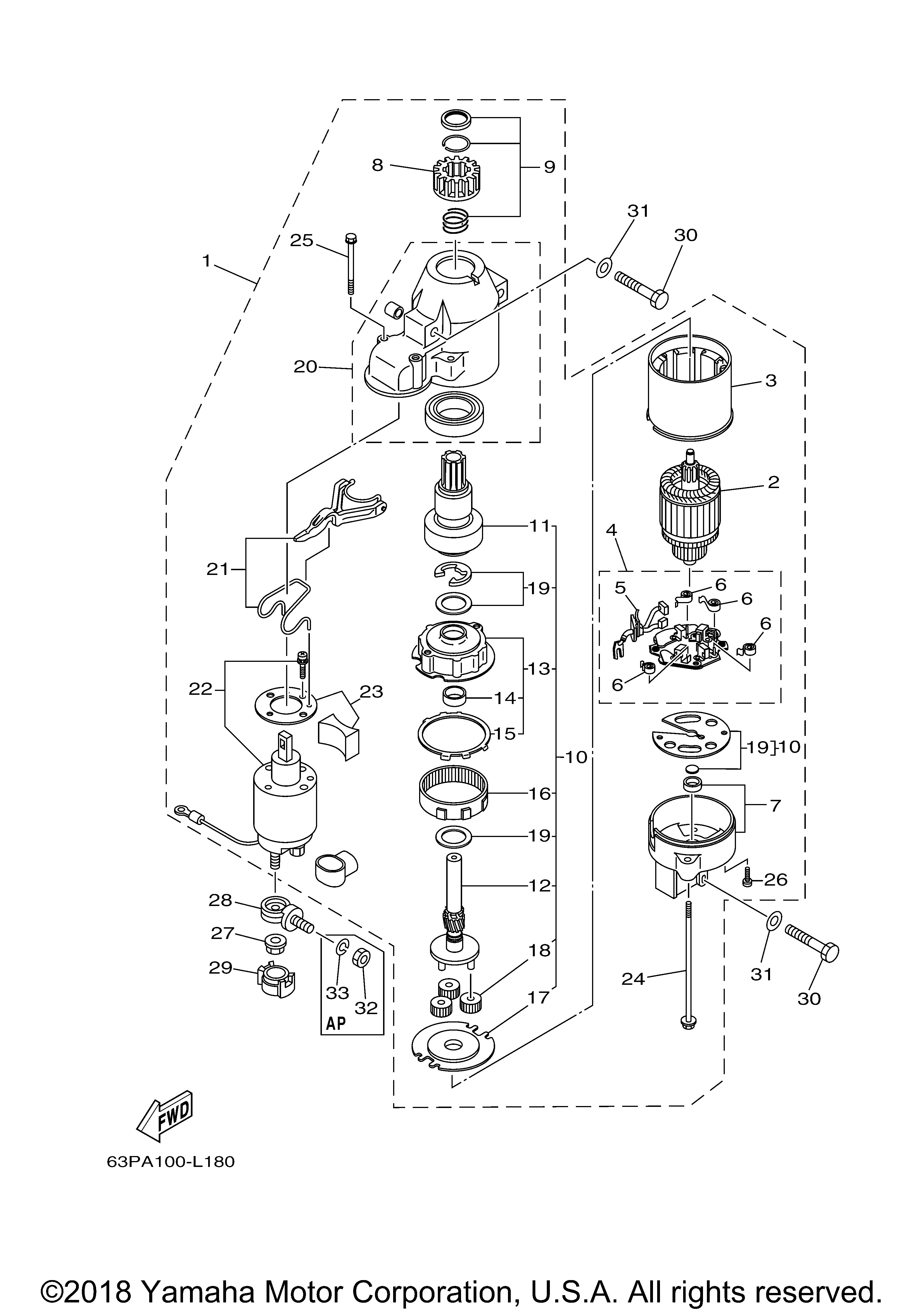 Yamaha Outboard Parts By Hp F Xb Starting Motor