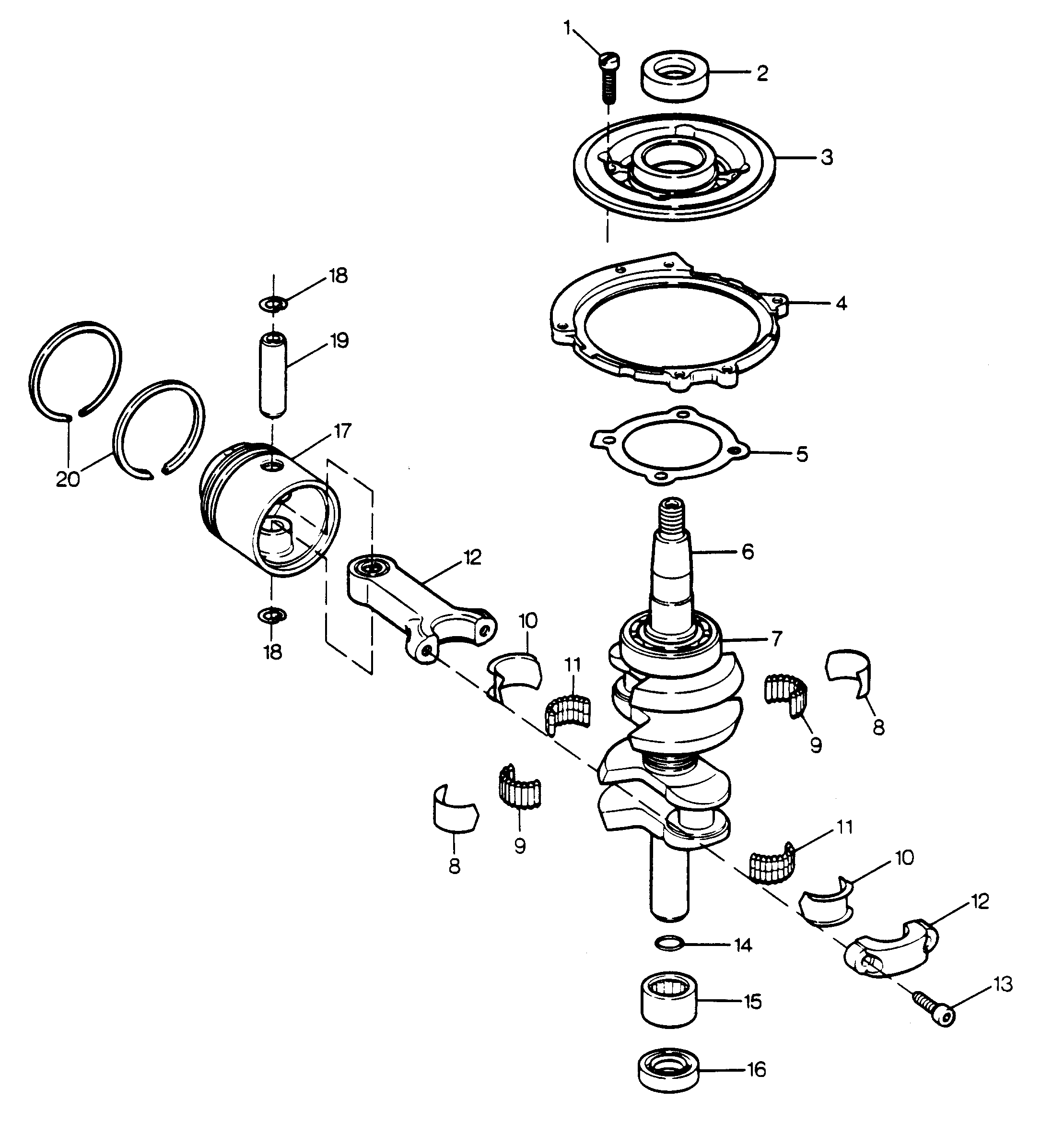 15 H.P. (1986-1987) | 225.58715 | CRANKSHAFT AND PISTON - Mercury ...